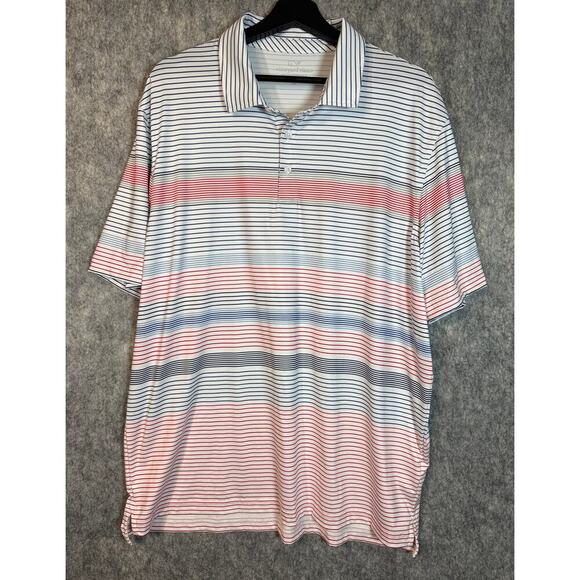 Vineyard Vines Performance Mens White Red Blue Striped Golf Polo - XXL - Picture 1 of 6